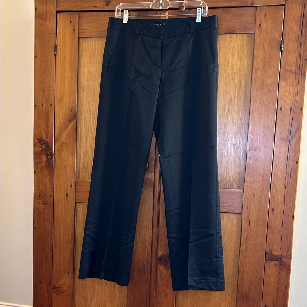 Black Satin Wide Leg Dress Pants, Size 10
